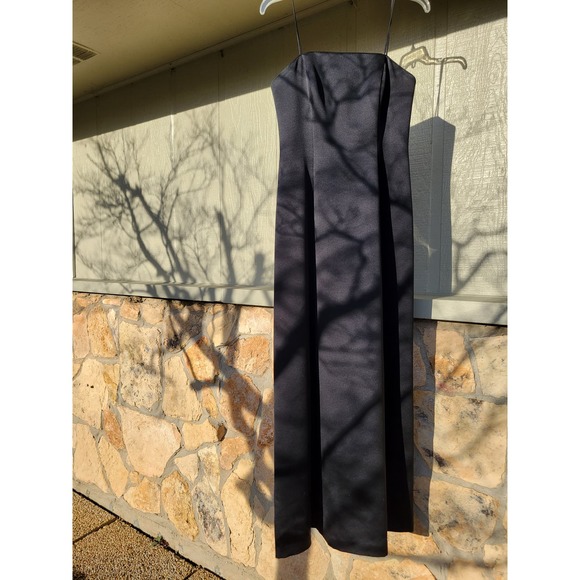 Black Satin Like Prom Gala Dance Bridesmaid Dress-6 - Picture 8 of 9